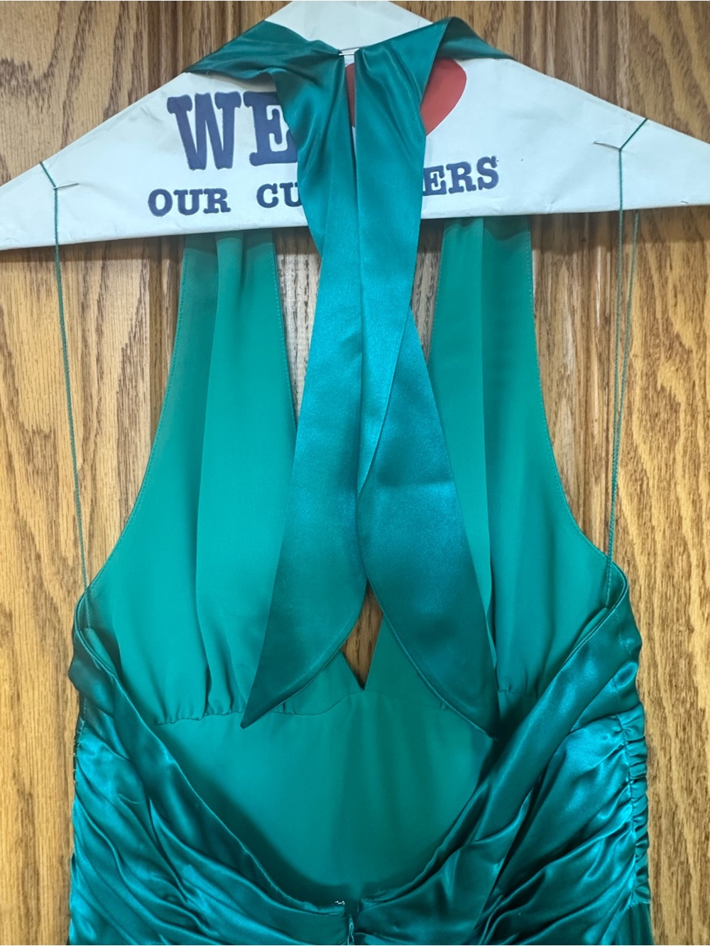 Vintage Y2K-era Papell Boutique teal 100% silk halter midi dress 6P Autumn - Picture 10 of 16